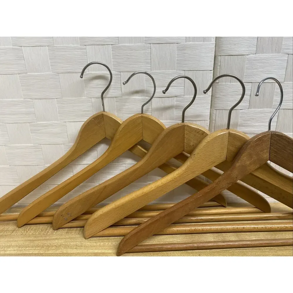 Quality Wooden Hangers - Slightly Curved Hanger Set - Solid Wood 5 Natural